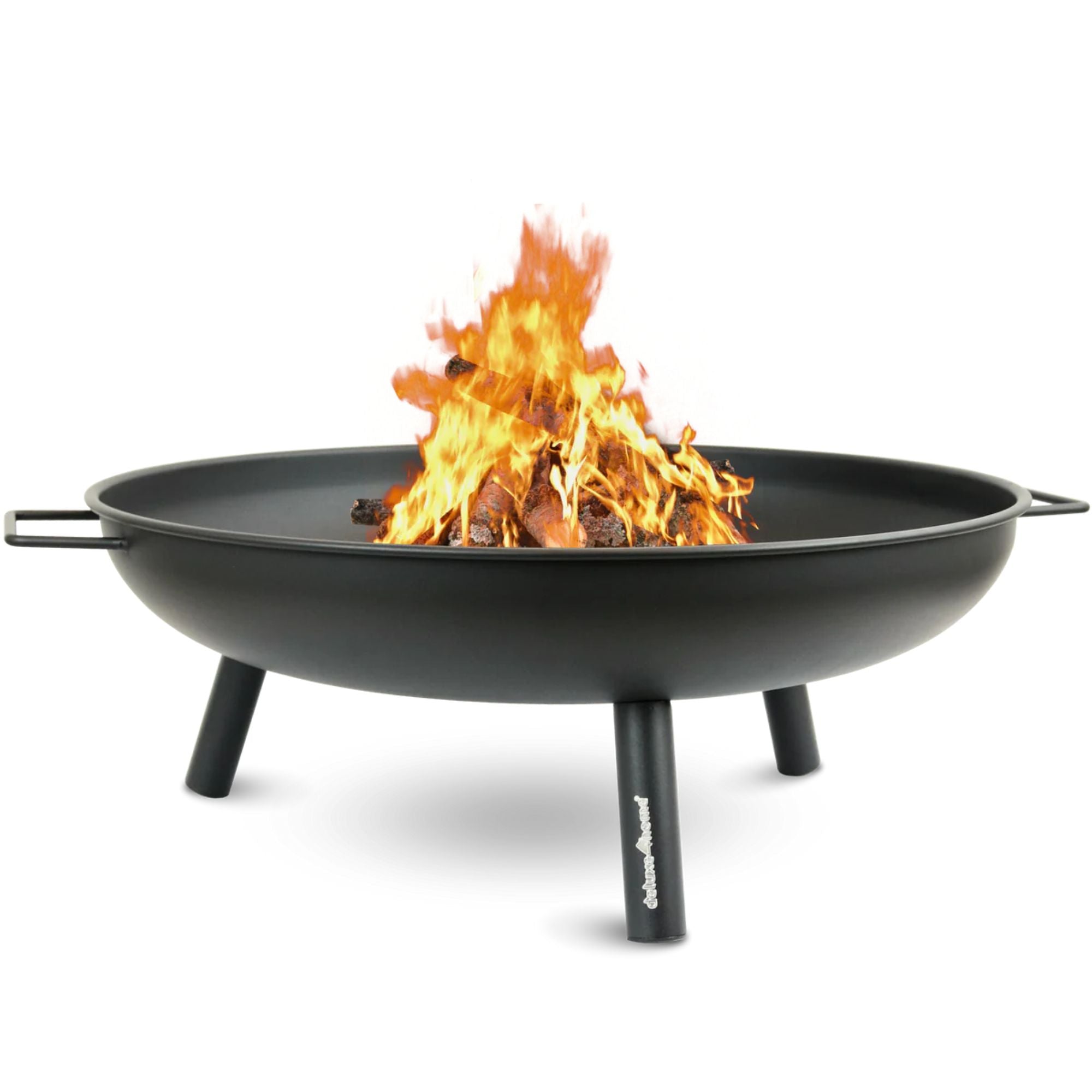 H4H413Cover-2-Bild-1 Feuerschale, 0,7 mm starkes Eisen, Ø 58 cm, H 23 cm, 3 Standfüße, 2 Handgriffe, robust und mobil, für Garten, Terrasse, Camping, Schwarz