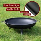 kalb | Feuerschale, 0,7 mm starkes Eisen, Ø 58 cm, H 23 cm, 3 Standfüße, 2 Handgriffe, robust und mobil, für Garten, Terrasse, Camping, Schwarz