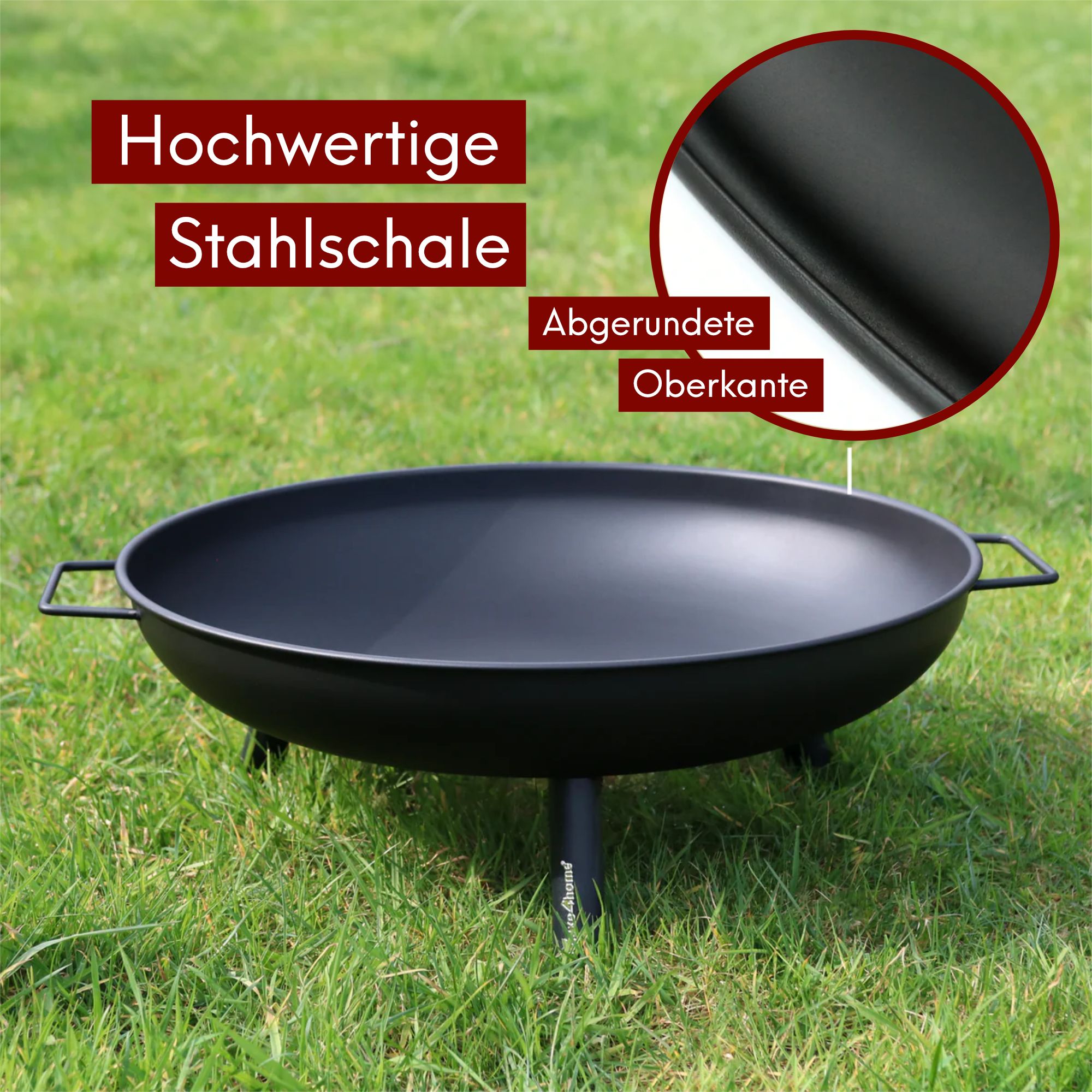 kalb | Feuerschale, 0,7 mm starkes Eisen, Ø 58 cm, H 23 cm, 3 Standfüße, 2 Handgriffe, robust und mobil, für Garten, Terrasse, Camping, Schwarz