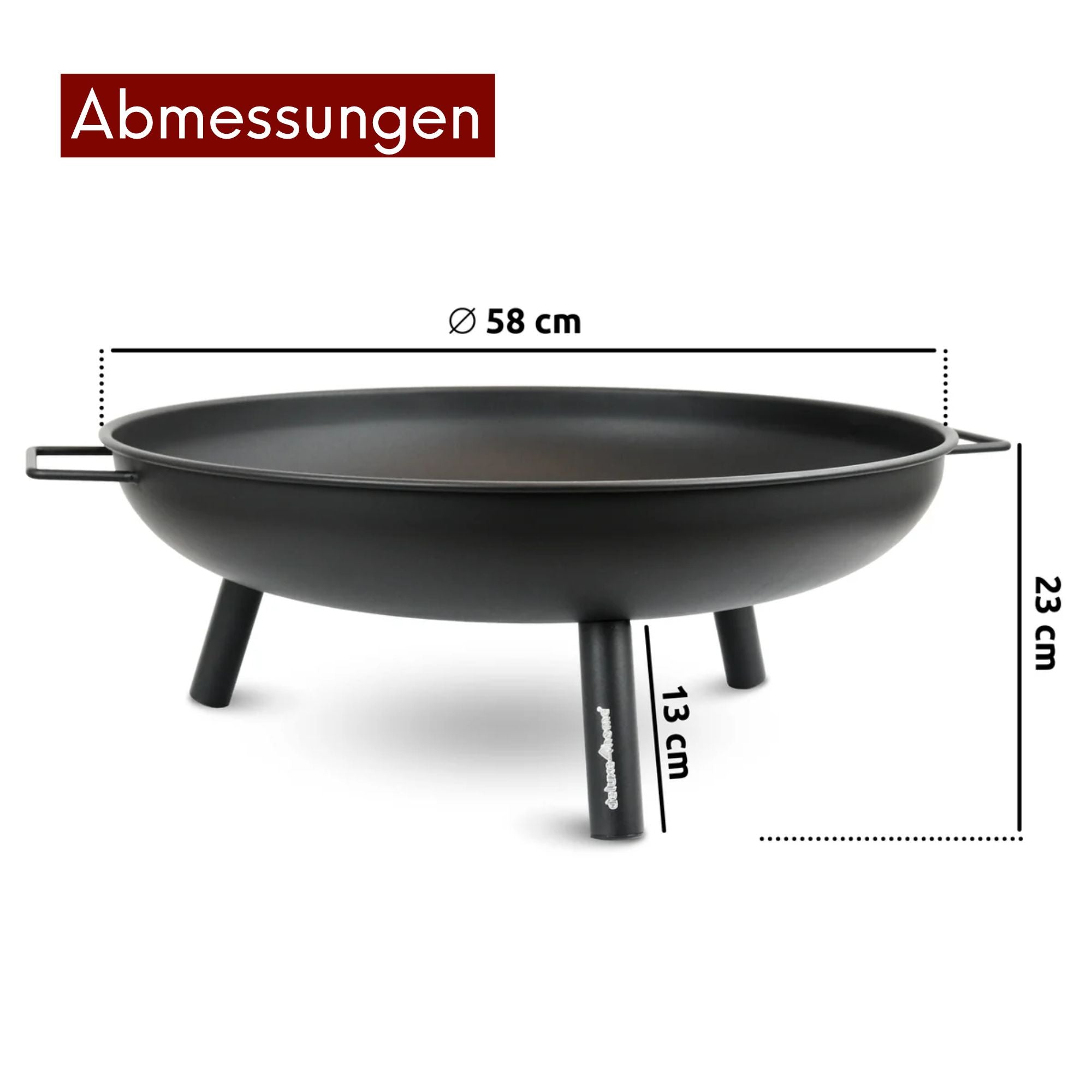 kalb | Feuerschale, 0,7 mm starkes Eisen, Ø 58 cm, H 23 cm, 3 Standfüße, 2 Handgriffe, robust und mobil, für Garten, Terrasse, Camping, Schwarz
