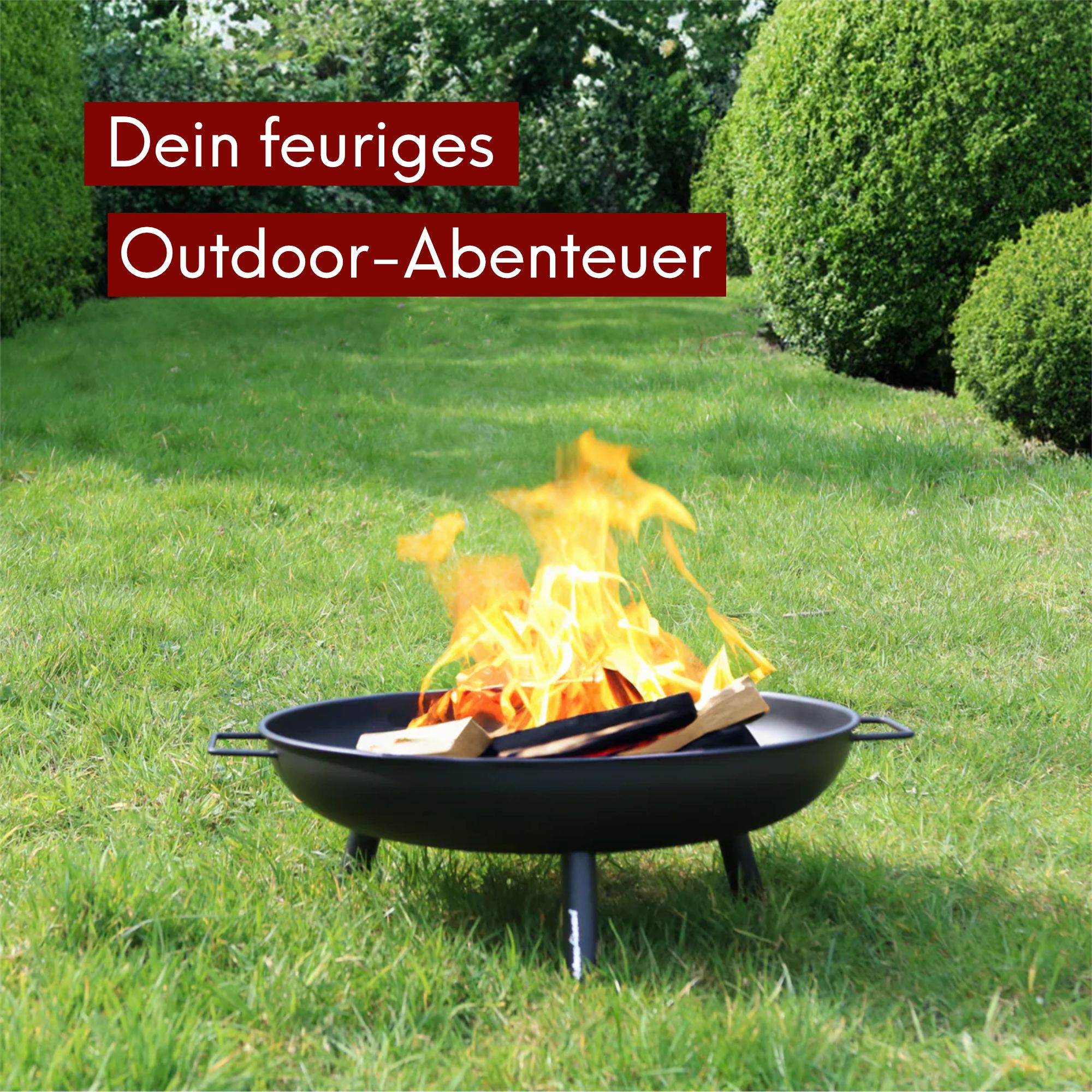 kalb | Feuerschale, 0,7 mm starkes Eisen, Ø 58 cm, H 23 cm, 3 Standfüße, 2 Handgriffe, robust und mobil, für Garten, Terrasse, Camping, Schwarz