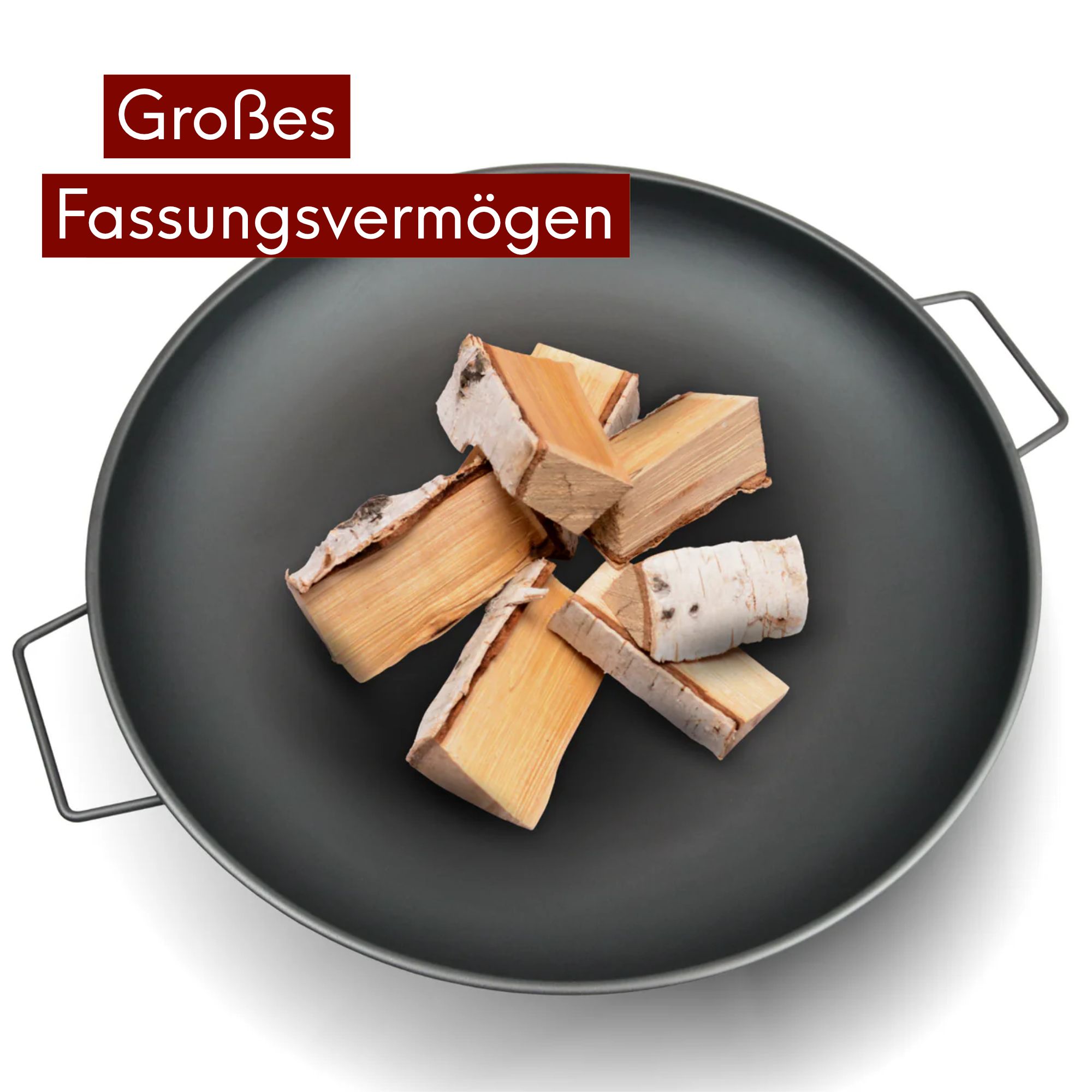 kalb | Feuerschale, 0,7 mm starkes Eisen, Ø 58 cm, H 23 cm, 3 Standfüße, 2 Handgriffe, robust und mobil, für Garten, Terrasse, Camping, Schwarz