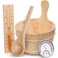 H4H448Cover Saunazubehör Set 4-teilig Holz mit Eimer, Kelle, Sanduhr & Thermometer Default Title