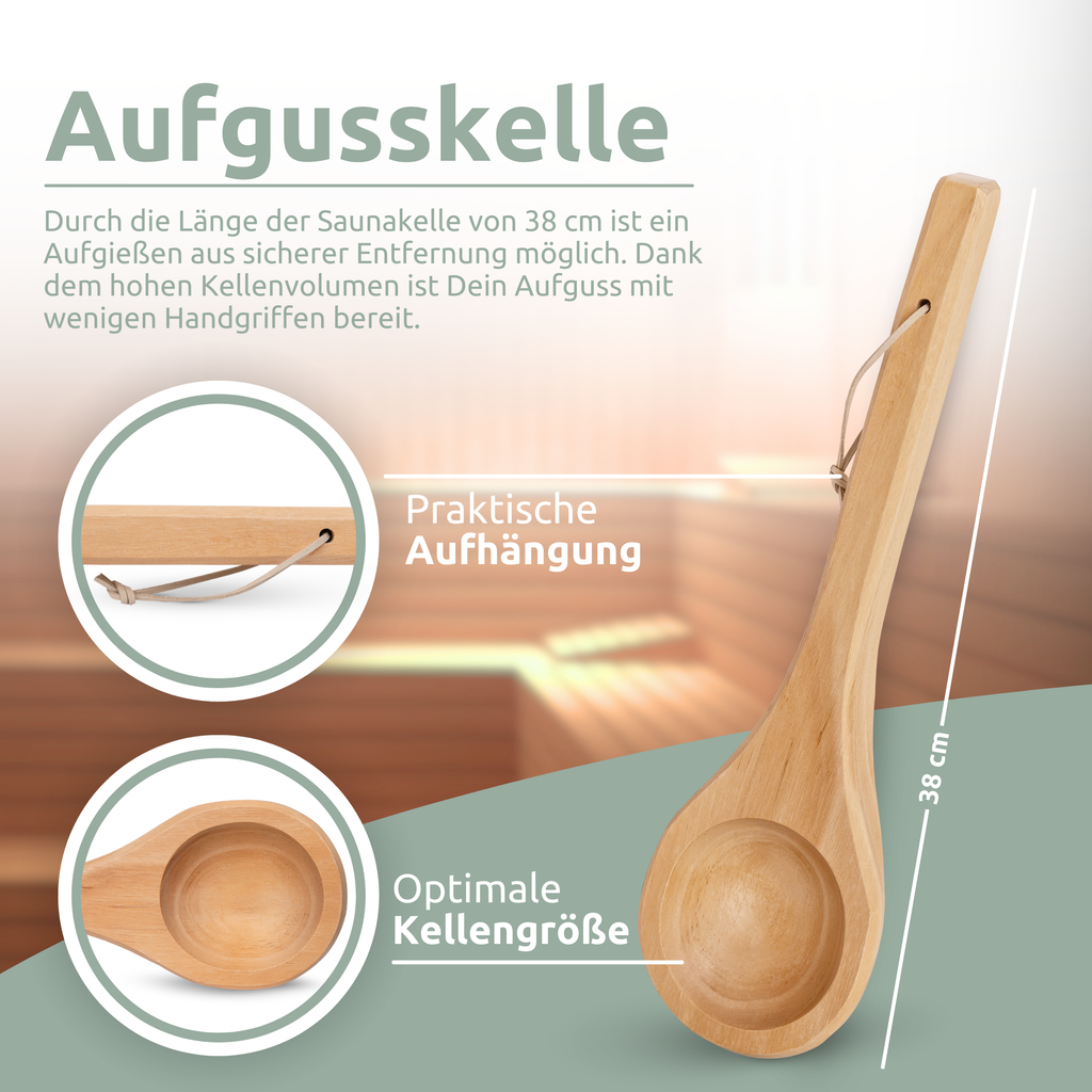 Saunazubehör mit Saunaeimer, Saunakelle, Sanduhr & Thermometer