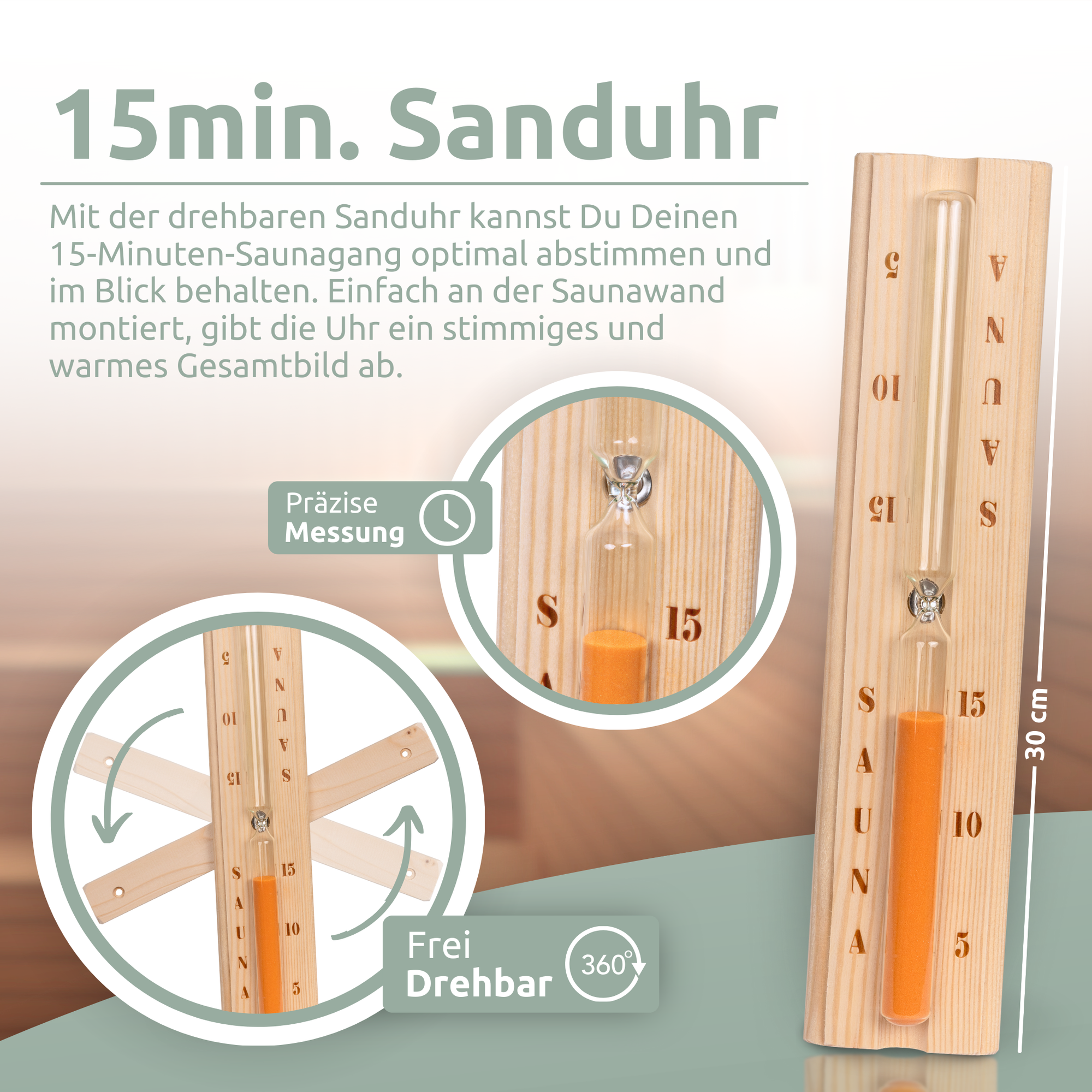 Saunazubehör mit Saunaeimer, Saunakelle, Sanduhr & Thermometer