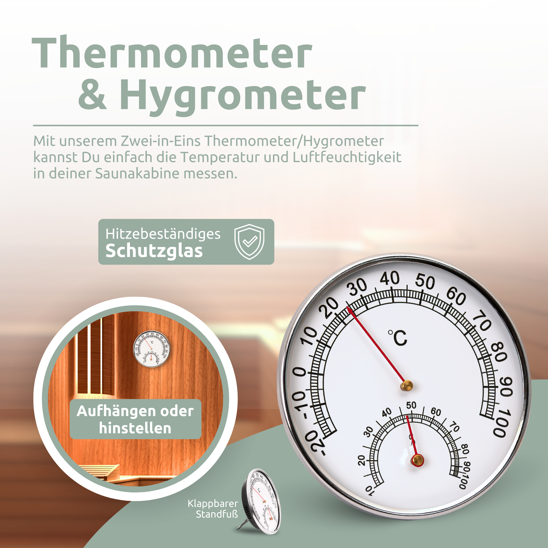 Saunazubehör mit Saunaeimer, Saunakelle, Sanduhr & Thermometer