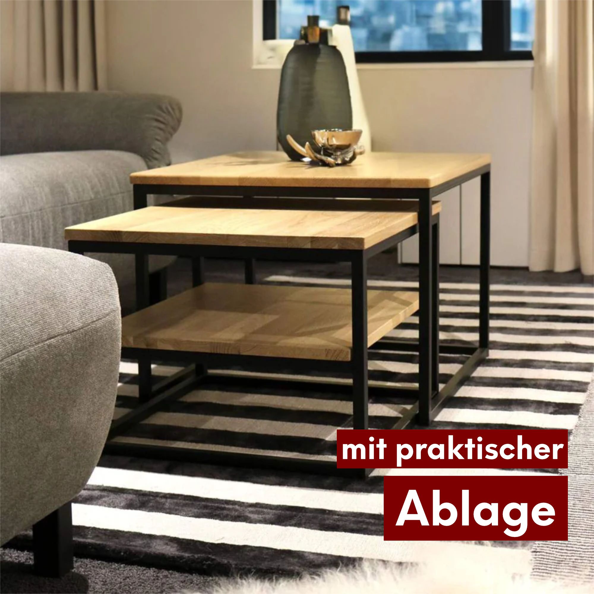 2er-Set Couchtisch aus Eiche