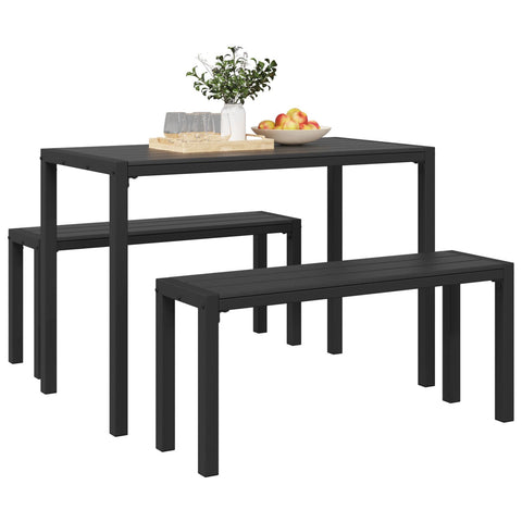 3-teiliges Garten-Esszimmer-Set aus Stahl und WPC in Schwarz