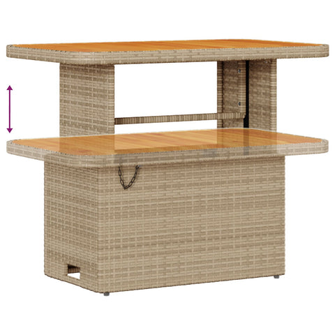 10-teilige Garten Sofa Set mit Kissen Beige Poly Rattan Akazie, 3-teilige Garten Essgruppe mit Kissen Beige Poly Rattan Akazie
