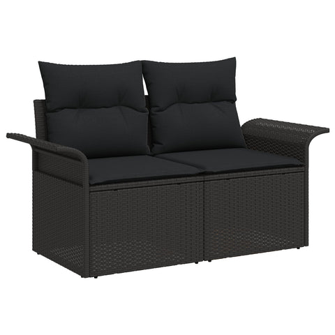10-teilige Garten Essgruppe mit Kissen Schwarz Poly Rattan Akazie