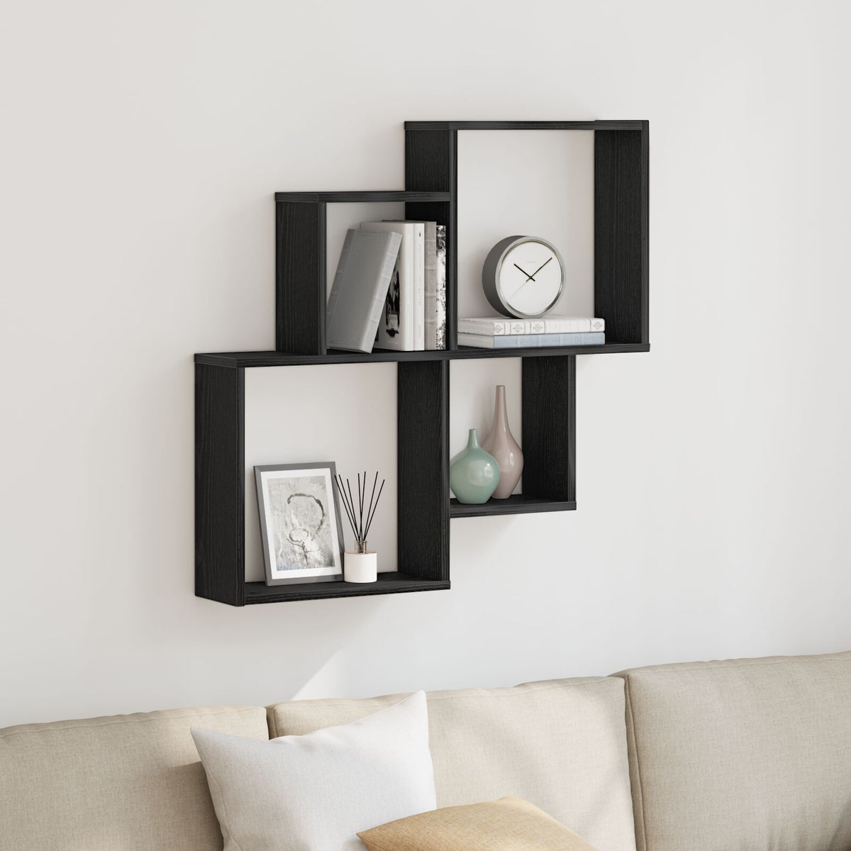 Wandregal schwarz Eiche 80x15x78,5 cm Technik Holz