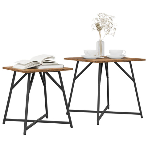 Beistelltisch 2er Set aus altem Holzwerkstoff und Metall
