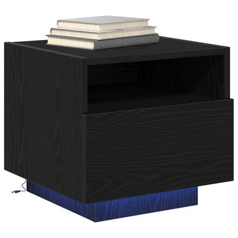Nachttisch mit LED-Lichtern Schwarz Eiche 40x39x37 cm