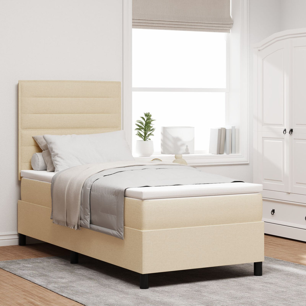 Beige Boxspringbett mit Matratze 80x200 cm