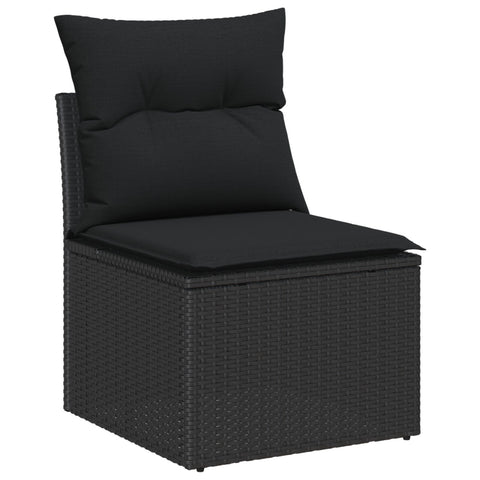 10-teilige Garten Essgruppe mit Kissen Schwarz Poly Rattan Akazie