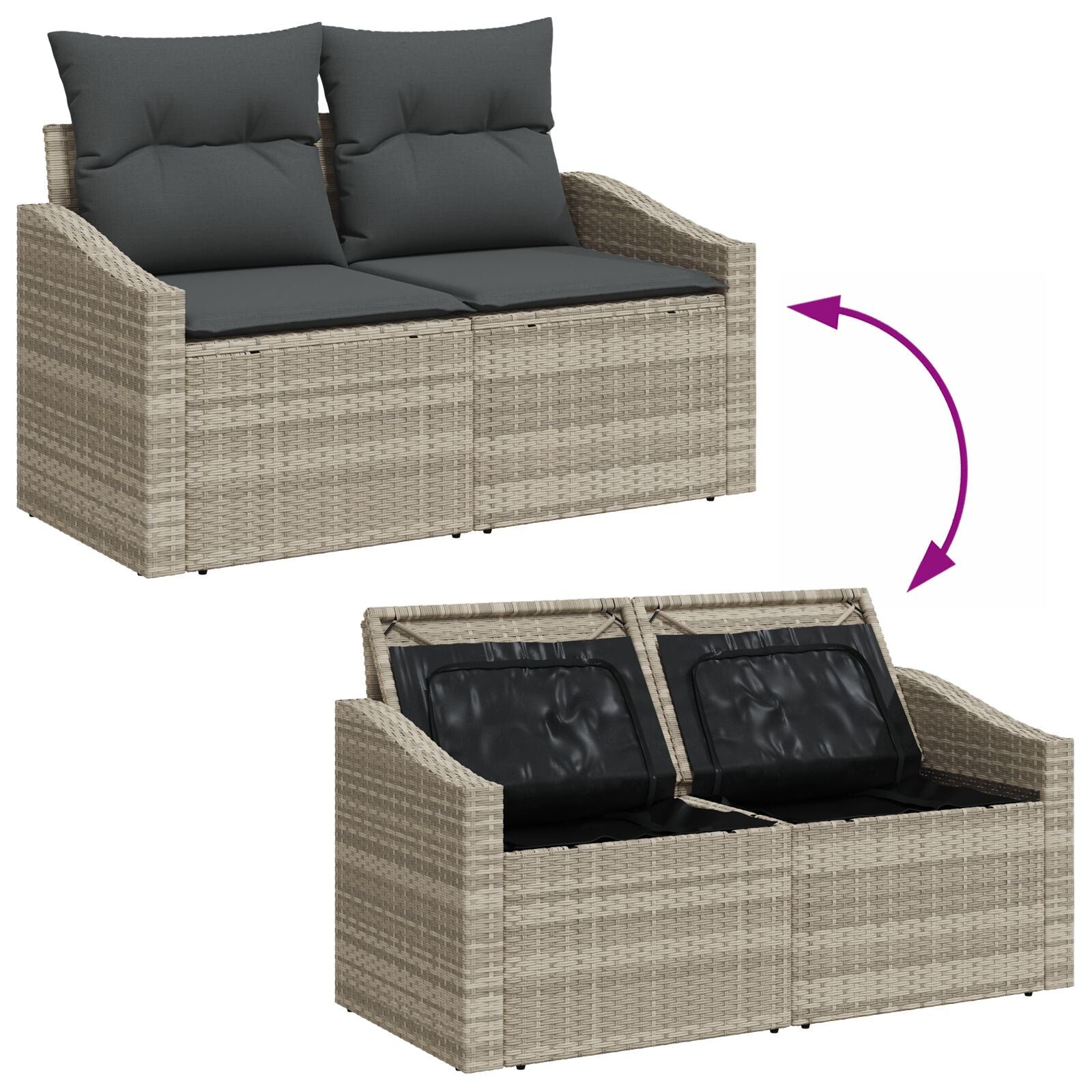 10-teiliges Garten Essgruppe mit Kissen Grau Poly Rattan