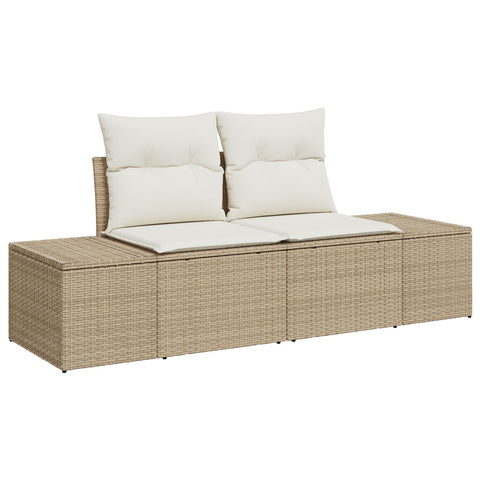 10-teiliges Garten Sofa Set mit Kissen Beige Poly Rattan