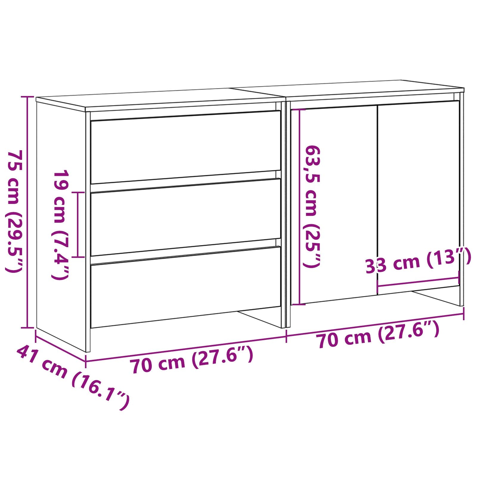2-teilige Sideboards aus schwarzem Holzwerkstoff