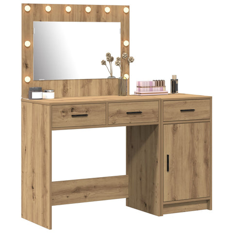 2-teiliges Frisiertisch-Set mit LED aus Artisan Eichenholz
