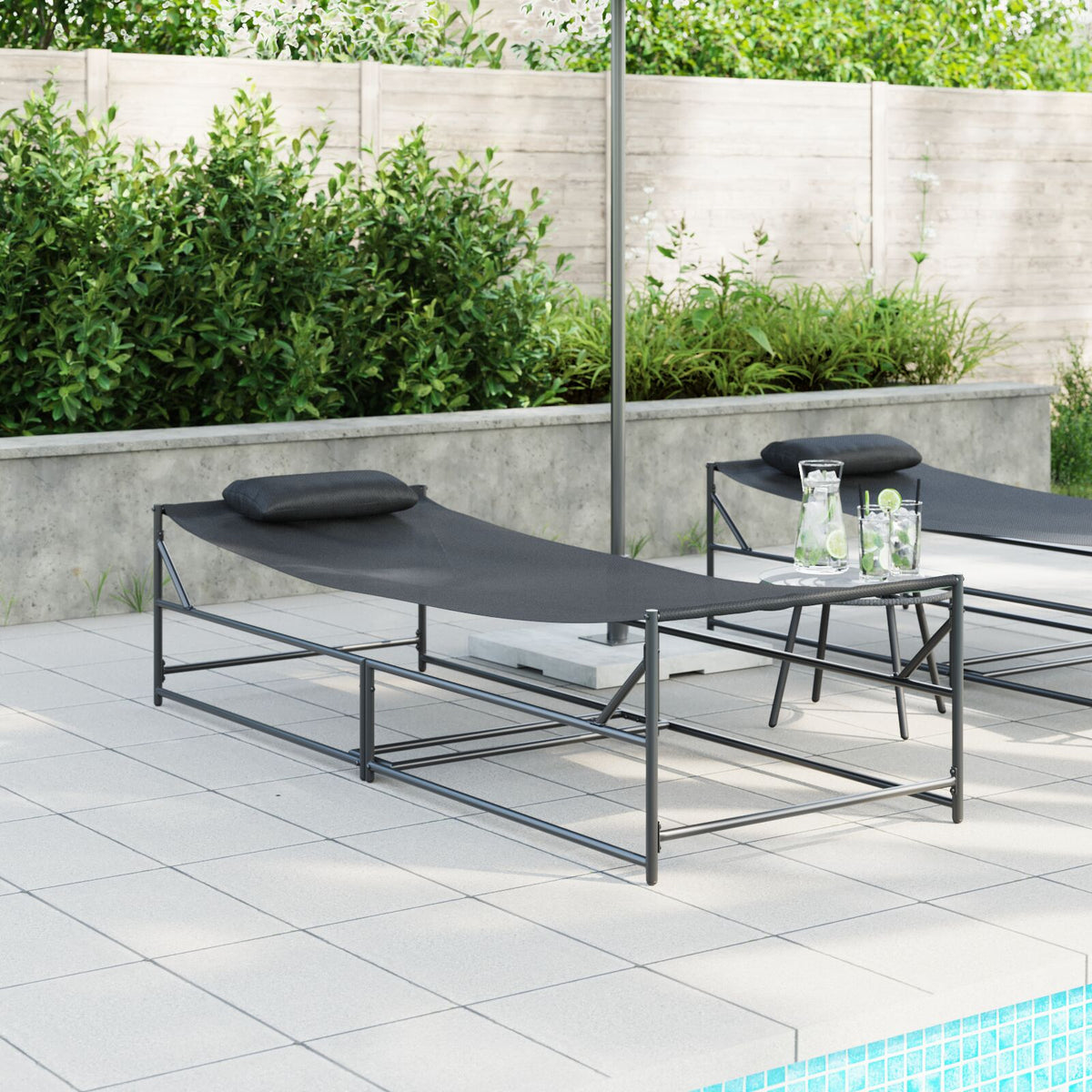 Garten Sonnenliege - Anthrazit - 200x74x73 cm - Stahl & Textilene