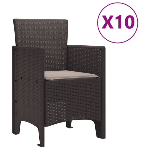 11-teiliges Garten-Essset mit Kissen Braun Poly-Rattan