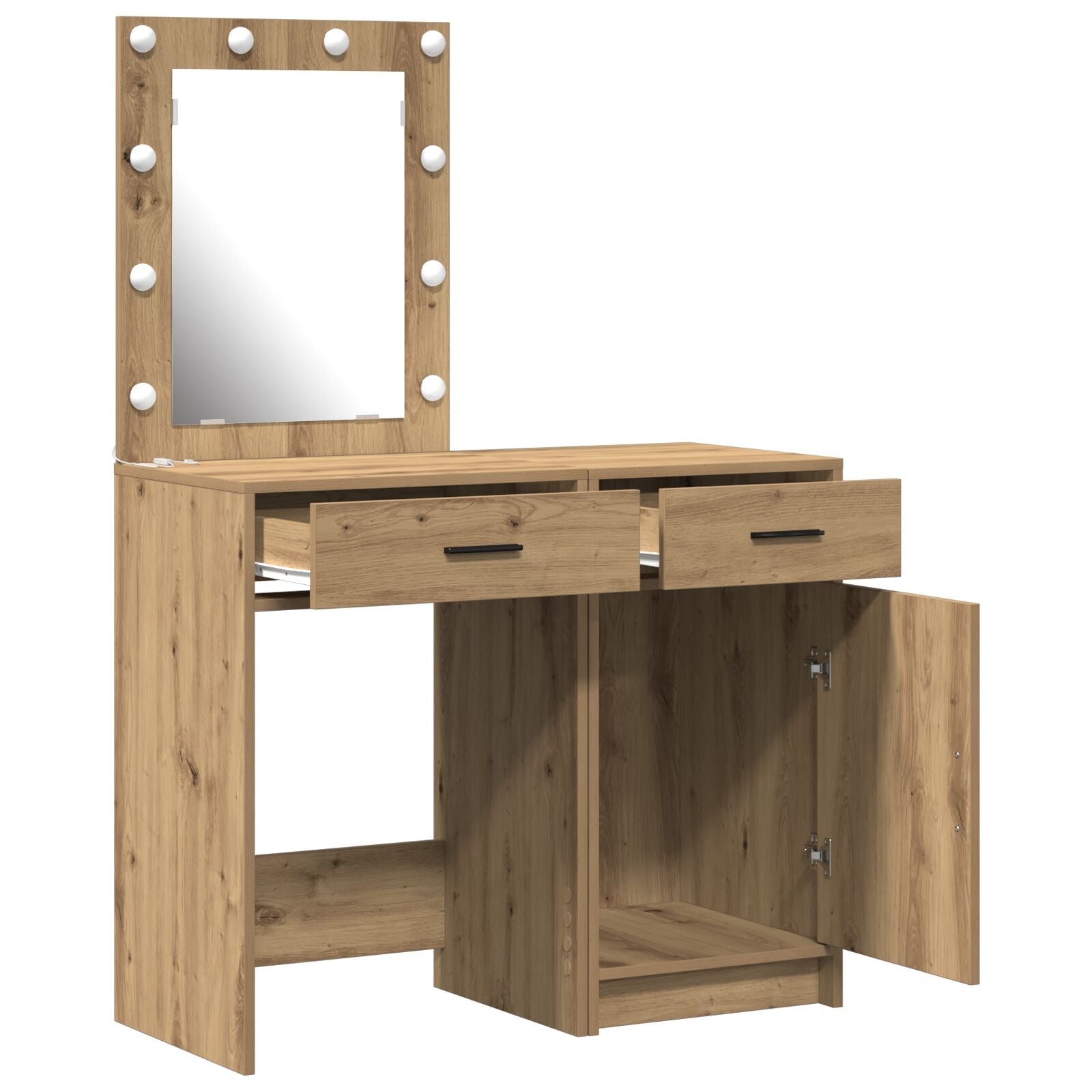 2-teiliges Frisiertisch Set mit LED in Artisan Eiche Holzwerkstoff