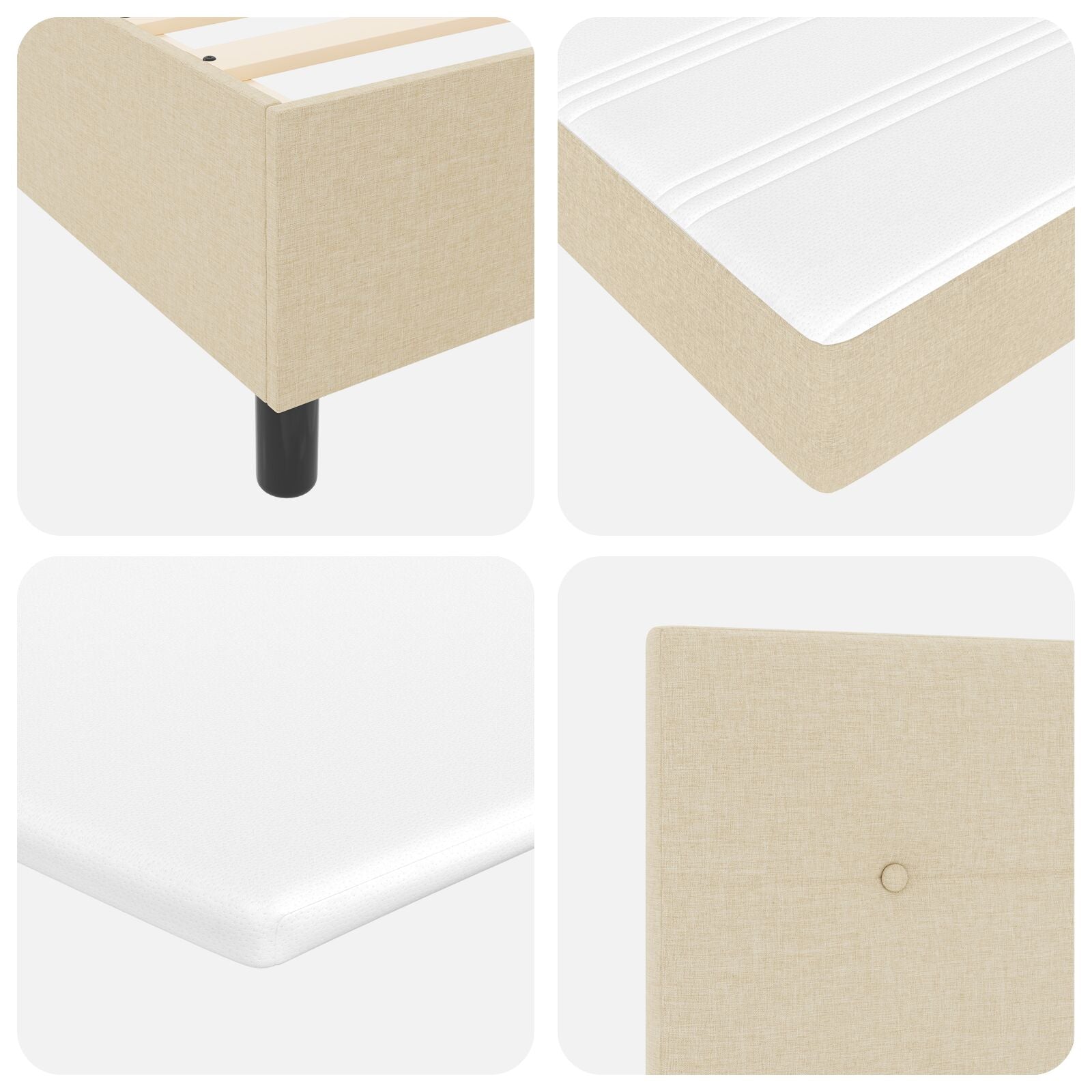 Beige Boxspringbett mit Matratze 90x200 cm aus Stoff