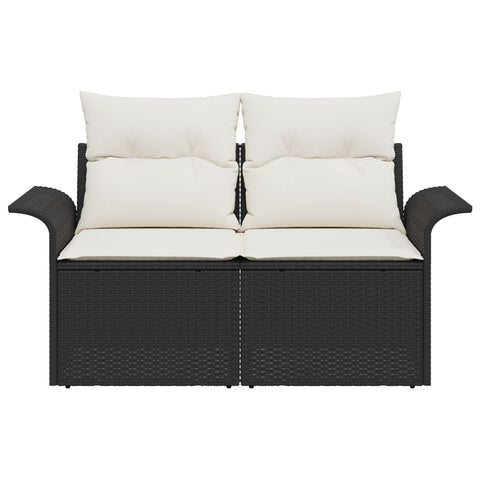 2-Sitzer Gartenbank mit Stauraum und Kissen Schwarz Poly Rattan