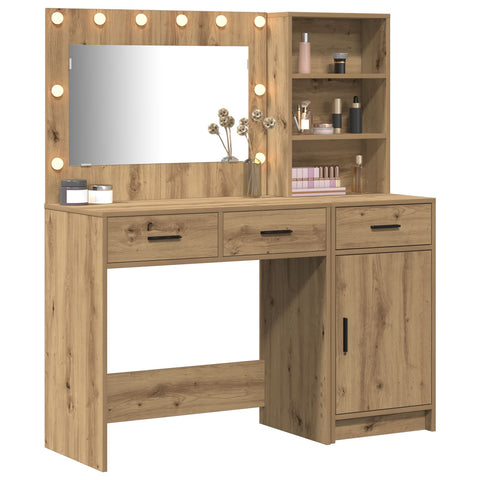 2-tlg. Schminktisch-Set mit LED-Leuchten Artisan Eiche