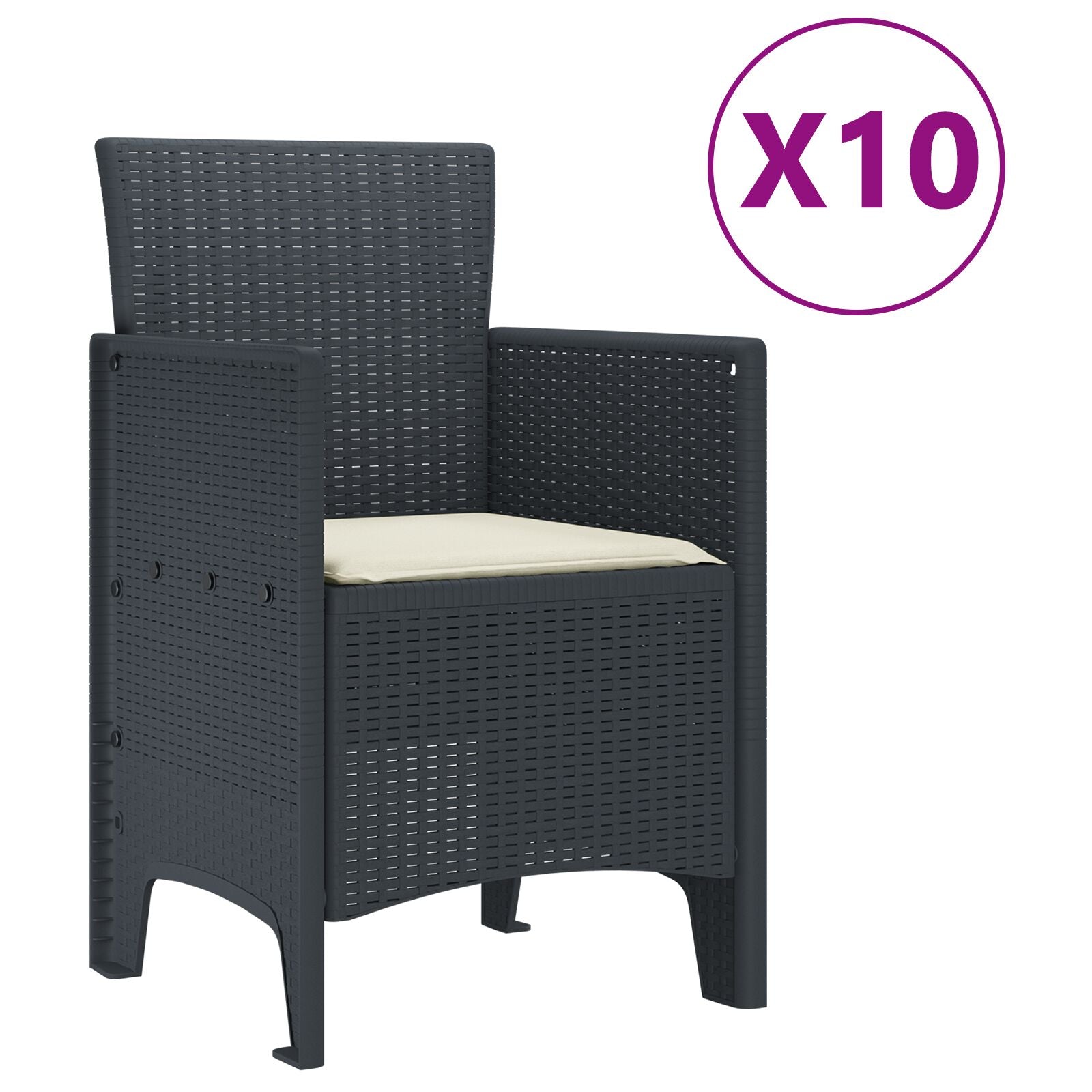 11-teiliges Garten Essset mit Kissen Anthrazit Poly-Rattan