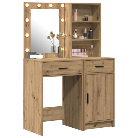 2-tlg. Schminktisch-Set mit LED-Leuchten Artisan Eiche