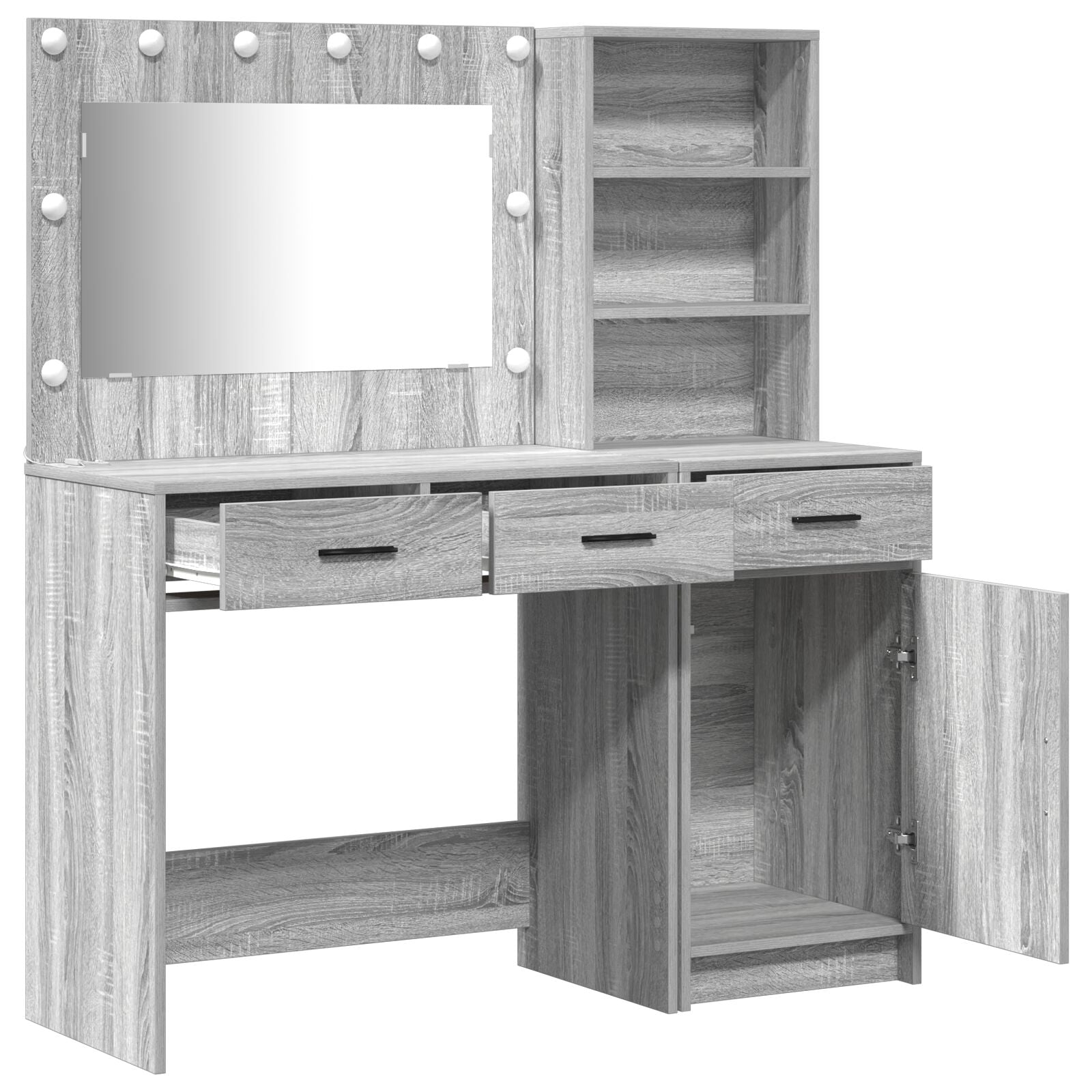 2-tlg. Schminktisch-Set mit LED-Leuchten Grau Sonoma