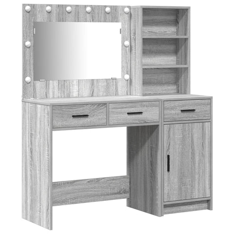 2-tlg. Schminktisch-Set mit LED-Leuchten Grau Sonoma