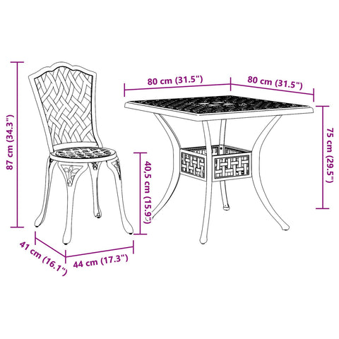 5-teiliges Garten-Esszimmer-Set aus weißem Gusseisen