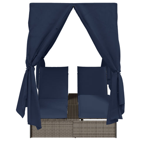 Doppelliege Set aus 2 Grau und Marineblau Rattan Groß