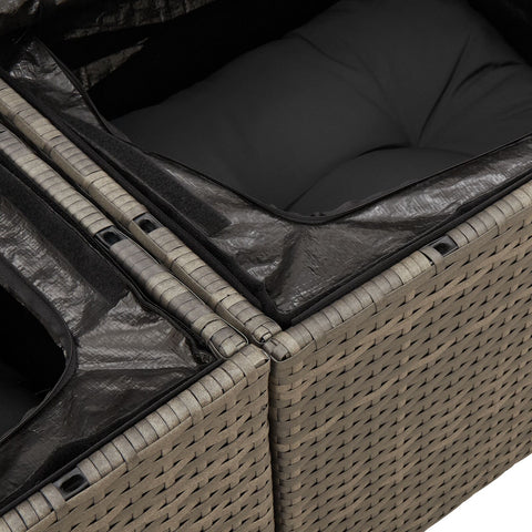 10-teiliges Garten Essset mit Kissen schwarzes Poly Rattan