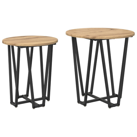 Beistelltisch 2er Set aus Artisan Eiche, Holzwerkstoff und Metall