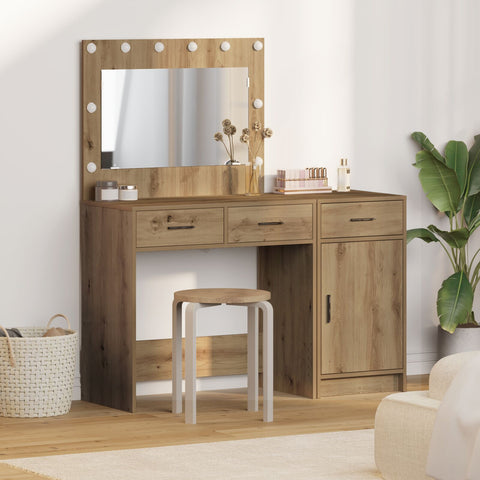 2-teiliges Frisiertisch-Set mit LED aus Artisan Eichenholz