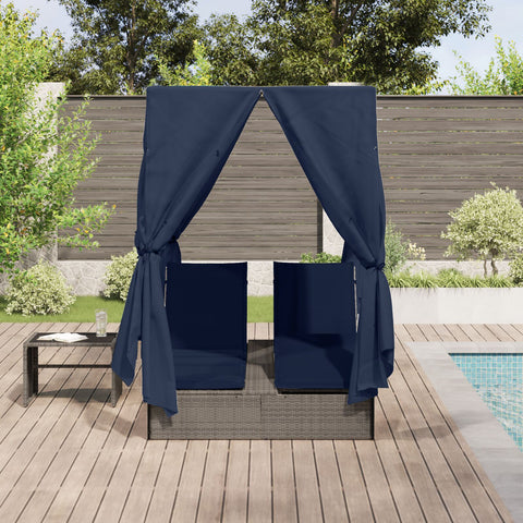 Doppelliege Set aus 2 Grau und Marineblau Rattan Groß