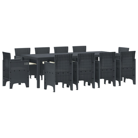 11-teiliges Garten Essset mit Kissen Anthrazit Poly-Rattan