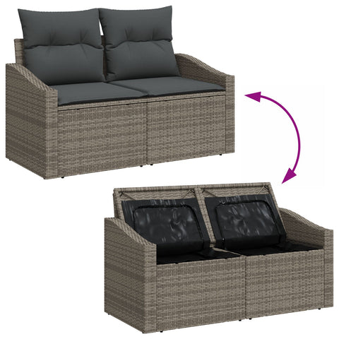 10-teiliges Garten Essset mit Kissen schwarzes Poly Rattan