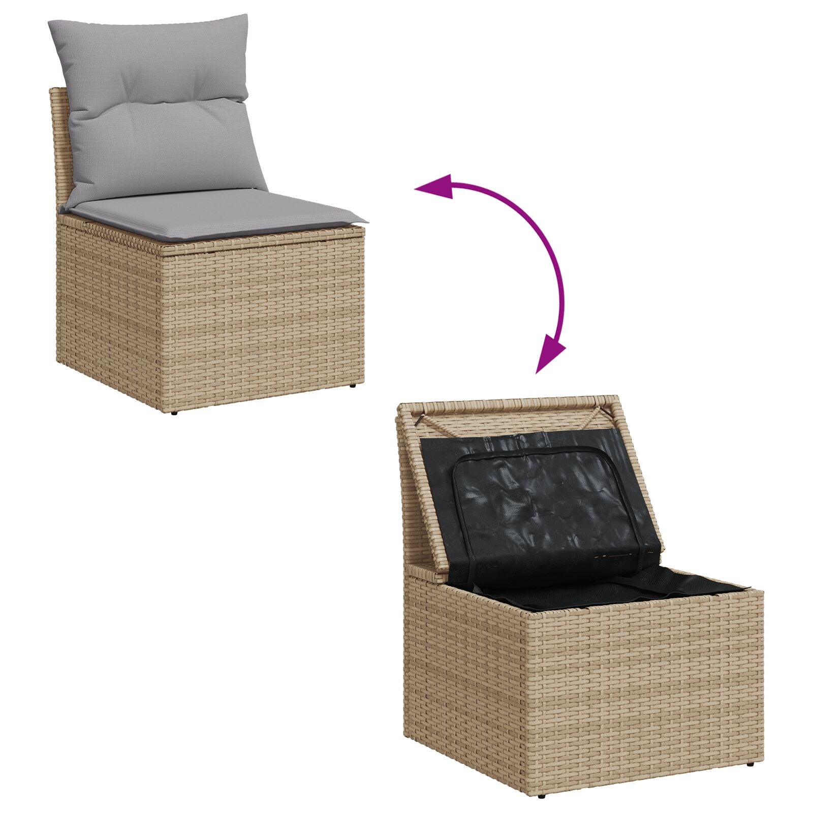 10-teilige Garten Sofa Set mit Kissen Beige Poly Rattan Akazie, 3-teilige Garten Essgruppe mit Kissen Beige Poly Rattan Akazie