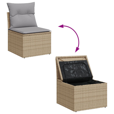 10-teilige Garten Sofa Set mit Kissen Beige Poly Rattan Akazie, 3-teilige Garten Essgruppe mit Kissen Beige Poly Rattan Akazie