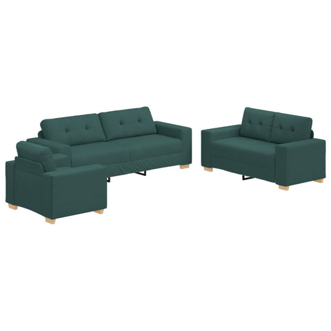 3-teiliges Sofa Set mit Kissen - Dunkelgrüner Stoff
