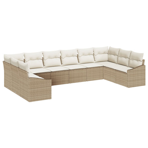 10-teiliges Garten Sofa Set mit Kissen Beige Poly Rattan