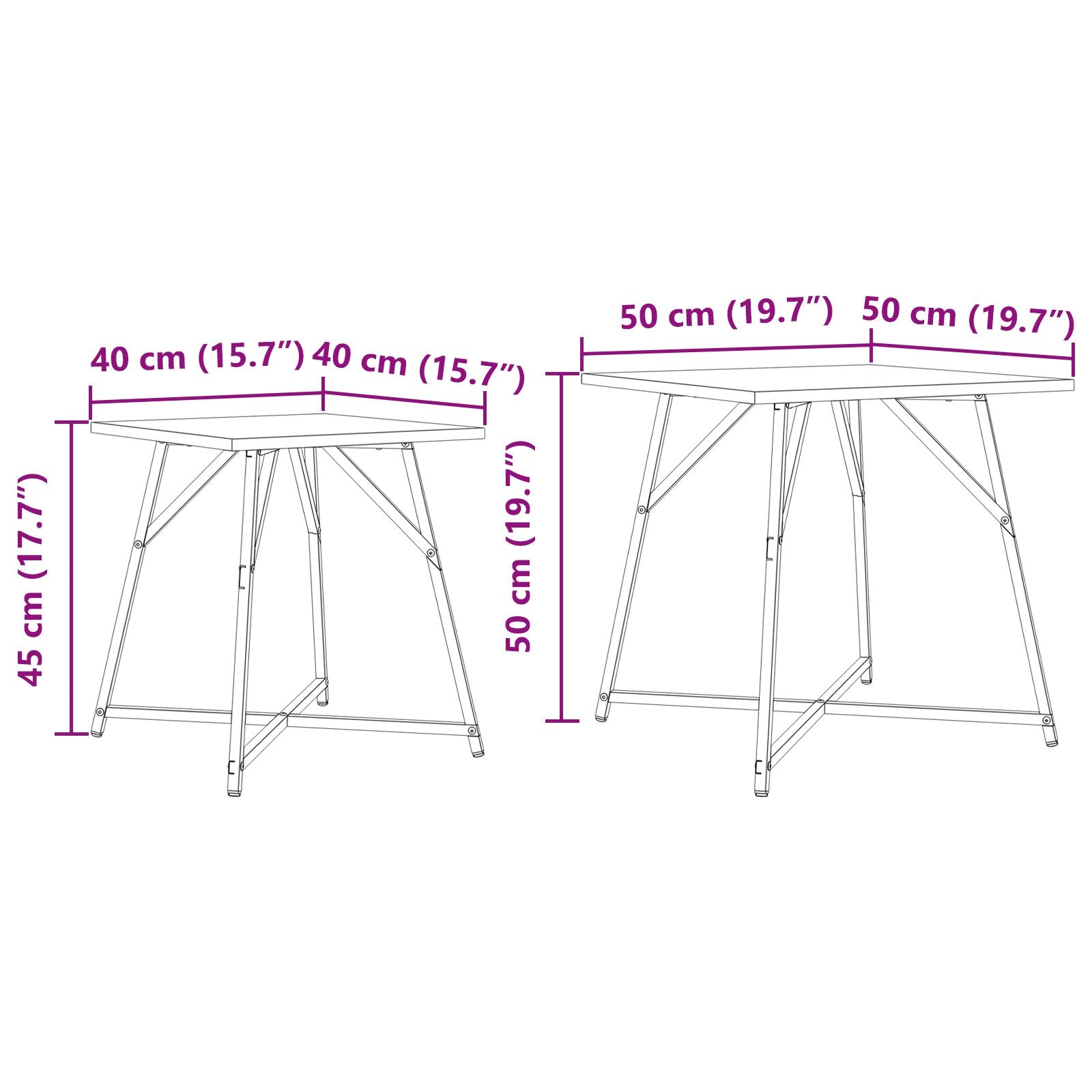 Beistelltisch 2er Set Schwarz Eichenholz, bearbeitetes Holz und Metall