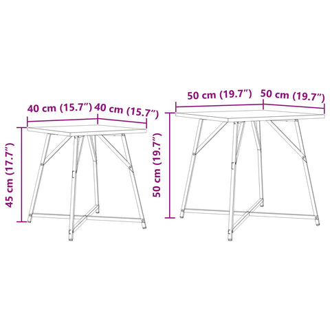 Beistelltisch 2er Set Schwarz Eichenholz, bearbeitetes Holz und Metall