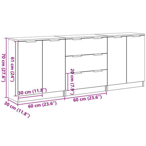 3-teilige Sideboards aus schwarzem Eichenholzwerkstoff
