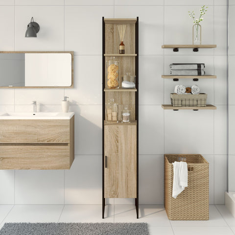 Badezimmer Schrank Sonoma Eiche 33x33x185,5 cm Ingenieurholz
