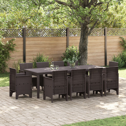 11-teiliges Garten-Essset mit Kissen Braun Poly-Rattan